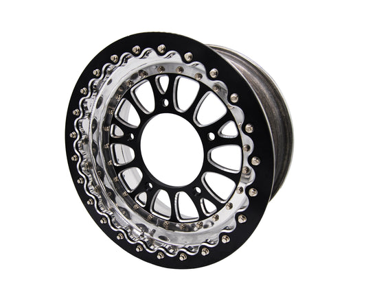 FRONT TATUM WHEEL - 7" WIDE w/ 3.5" BACKSPACE - POLISHED w/ BLACK CENTER &amp; BEADLOCK RING